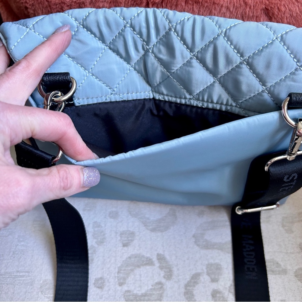 Steve Madden Light Blue Quilted Nylon Crossbody Bag - Picture 7 of 10
